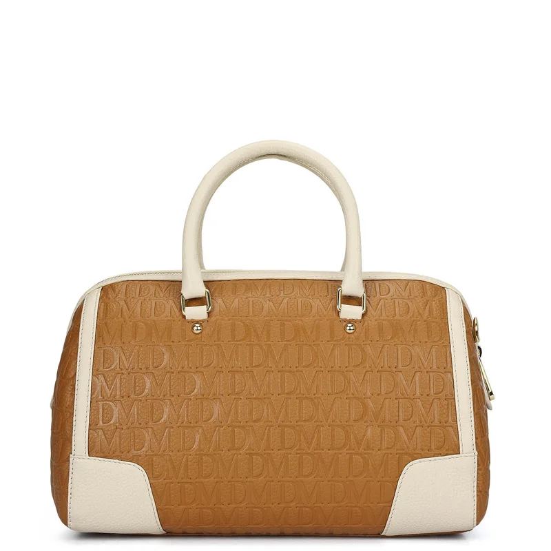 Da Milano Caramel Medium Monogram Leather Bowler - Caramel for Women | Best Price UAE